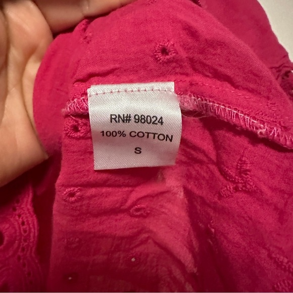 House of Harlow 1960 Puff Sleeve Smocked Eyelet Blouse Pink Small - Picture 5 of 7